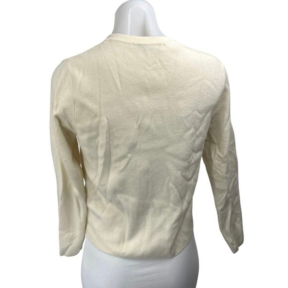 Zara Women's Cream Long Sleeve Knit Crew Neck Button Up Cardigan Sweater Size M - Picture 2 of 4